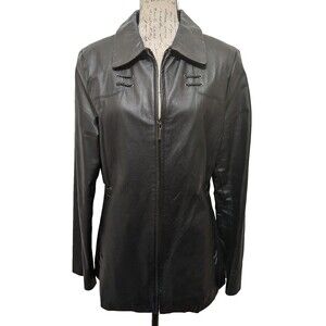 Lauren Ariel Leather Jacket L Brown  Decorative Laces  Western  Zip Up Front